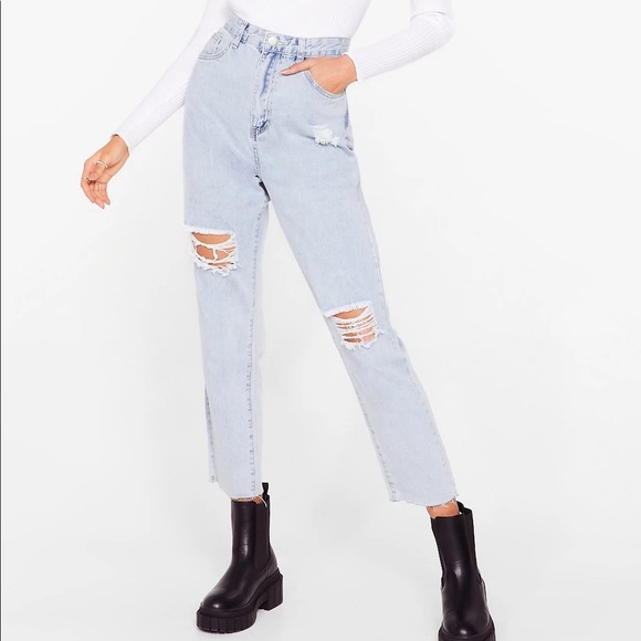 NastyGal Hole in The Situation Distressed Mom Jean - Picture 1 of 6